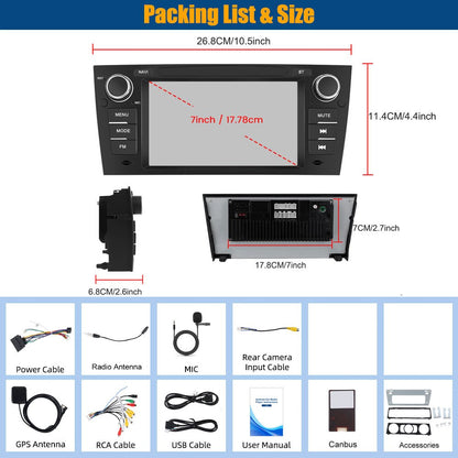 PODOFO [8Core 6G+128G] Android 15 7-inch for BMW 3 Series E90 2005-2012 Onwards, Wireless Carplay/ Android Auto, Android EQ AI DSP/ GPS/ WiFi/ B/ T5.0/ FM/ Mirror Link+Mic, Merry Christmas Gifts, Black Friday Gifts, Smart Car