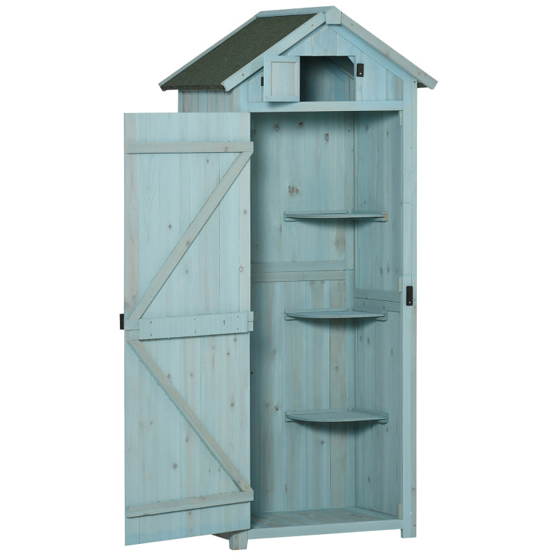 Tuinopbergkast – Tuinkast – Tuinbergruimte – Tuinschuur – Opbergbox – Hout – Lichtblauw Met Groen Dak – Weerbestendig – 179x54x77 cm