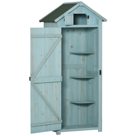 Tuinopbergkast – Tuinkast – Tuinbergruimte – Tuinschuur – Opbergbox – Hout – Lichtblauw Met Groen Dak – Weerbestendig – 179x54x77 cm