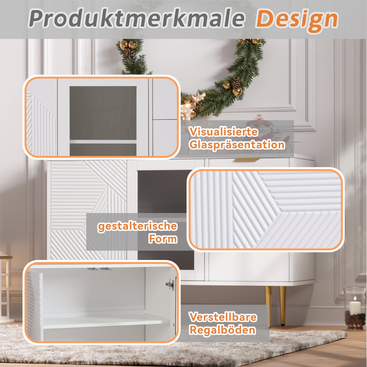 MERAX Display Cabinet with High Cabinet, Transparent Acrylic, White, Freestanding Display, Multi-Purpose Cabinet for Living Room, Office, Kitchen, Open Storage, 80x36.4x170cm