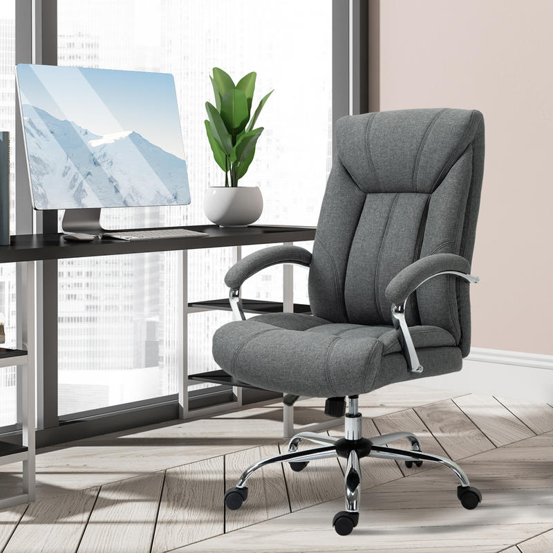Ergonomic Office Chair with Rocking Function, Height-Adjustable Swivel Desk Chair with Padded Armrests & Headrest, Heavy-Duty Metal/Plastic Frame, Manual Recline Mechanism, Grey -Friendly Rolling Chair for & Corporate Workspa