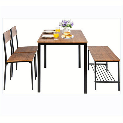 Eethoek 4 Personen – Eettafel Set – Eetkamerset – Tafel en Stoelen – Bank – Industrieel Design – Duurzaam MDF Hout – Ruime Opbergruimte