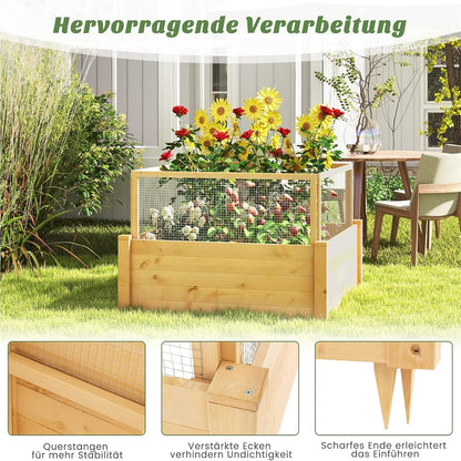 Houten Hoogtebak – Verhoogde Plantbak – Tuinbak Met Omheining – Plantenbak Voor Kruiden – Groentebak – 107x107x70 cm – 9 Plantvakken – Weerbestendig Natuurlijk Hout
