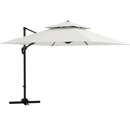 Parasol – Tuinparasol – Zonneparasol – Terrasparasol – Offset Parasol – 3x3 Meter – Kantelbaar en Draaibaar – Dubbel Dak voor Ventilatie – Beige Polyester