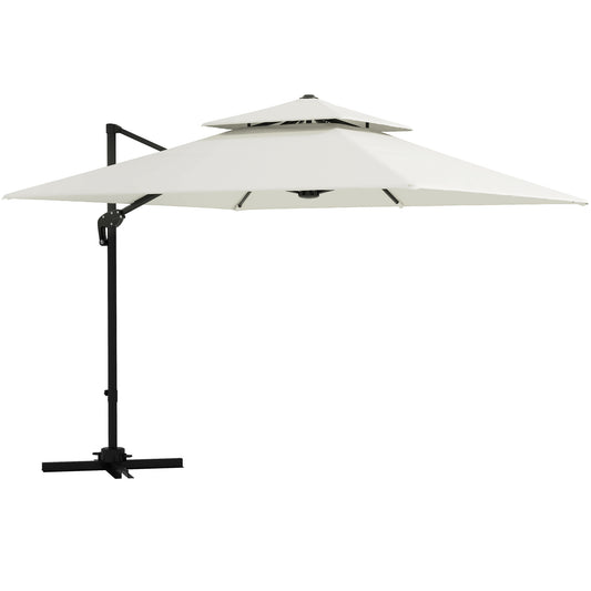 Parasol – Tuinparasol – Zonneparasol – Terrasparasol – Offset Parasol – 3x3 Meter – Kantelbaar en Draaibaar – Dubbel Dak voor Ventilatie – Beige Polyester