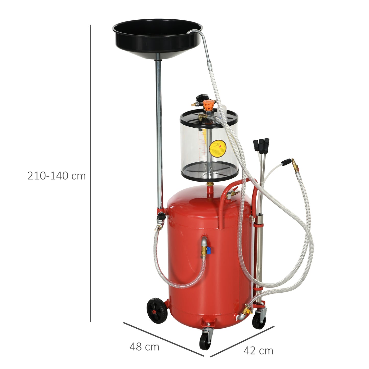 Oliedrainwagen – Olieopvangwagen – Olieafvoerwagen – Olieopvangbak – Oliecontainer – 80 Liter Capaciteit – Verstelbare Hoogte 120-140 cm