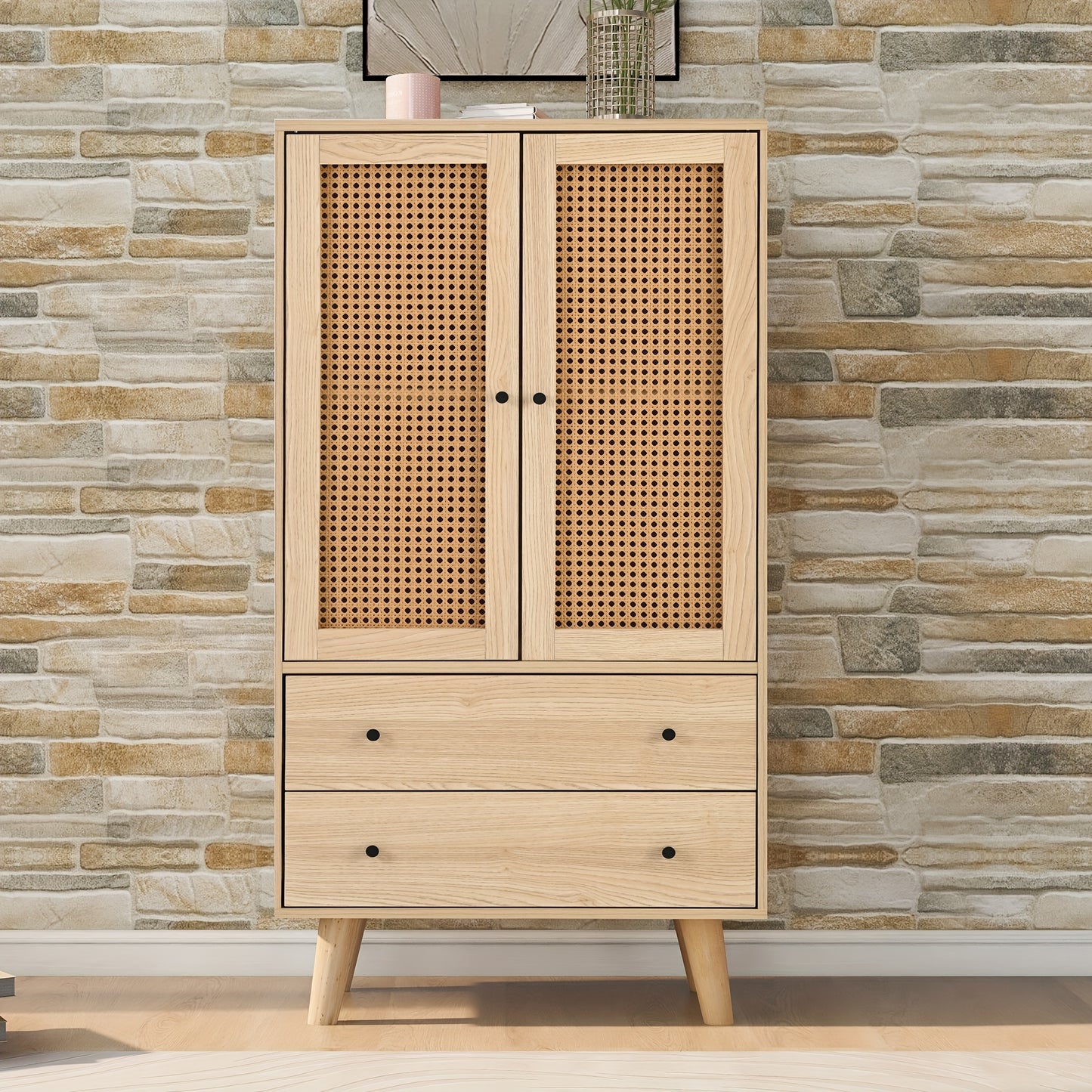 Bamboe Kast – Opbergkast – Ladekast – Opbergmeubel – Dressoir – Verticale Kast Met 2 Deuren En 3 Laden – Duurzaam Natuurlijk Bamboe – Compact 68 Cm Hoog