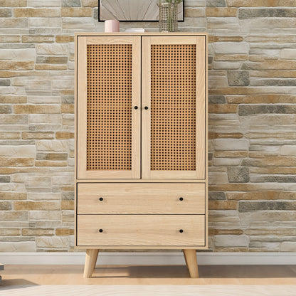 Bamboe Kast – Opbergkast – Ladekast – Opbergmeubel – Dressoir – Verticale Kast Met 2 Deuren En 3 Laden – Duurzaam Natuurlijk Bamboe – Compact 68 Cm Hoog