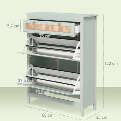 Schoenenkast – Schoenenrek – Schoenopberger – Schoenendisplay – Schoenmeubel – Voor 12 Paar Schoenen – Uittrekbare Lade & Draaideurtjes – Compact Groen Design