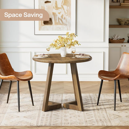 Ronde Eettafel – Kleine Tafel – Keukentafel – Ontbijttafel – Tafeltje – MDF Houtnerf – 80 cm Diameter – Geschikt Voor 2-4 Personen – Verstelbare Voetjes – Bruin