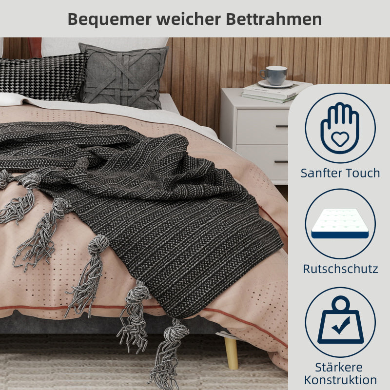 Bedframe – Tweepersoonsbed – Platformbed – Gestoffeerd Bed – Slaapbank – Grijze Dutch Velvet Bekleding – Stevig Metalen Frame – Geschikt Voor Matras 160x200 cm