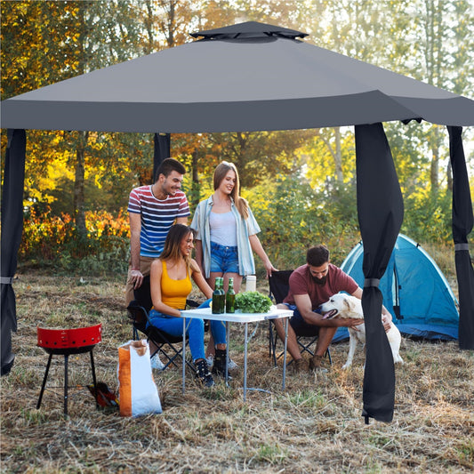 Tuinpaviljoen – Tuinprieel – Partytent – Pergola – Gazebo – 4x4 meter – Waterafstotend & UV-bescherming 50+ – Inclusief 4 muggennetten en draagtas met wieltjes