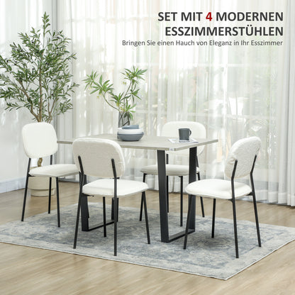 Eetkamerstoelen – Stoelen – Kuipstoelen – Armloze Stoelen – Bureaustoelen – Set van 4 Wit – Zachte Stofbekleding – Stevige Stalen Poten
