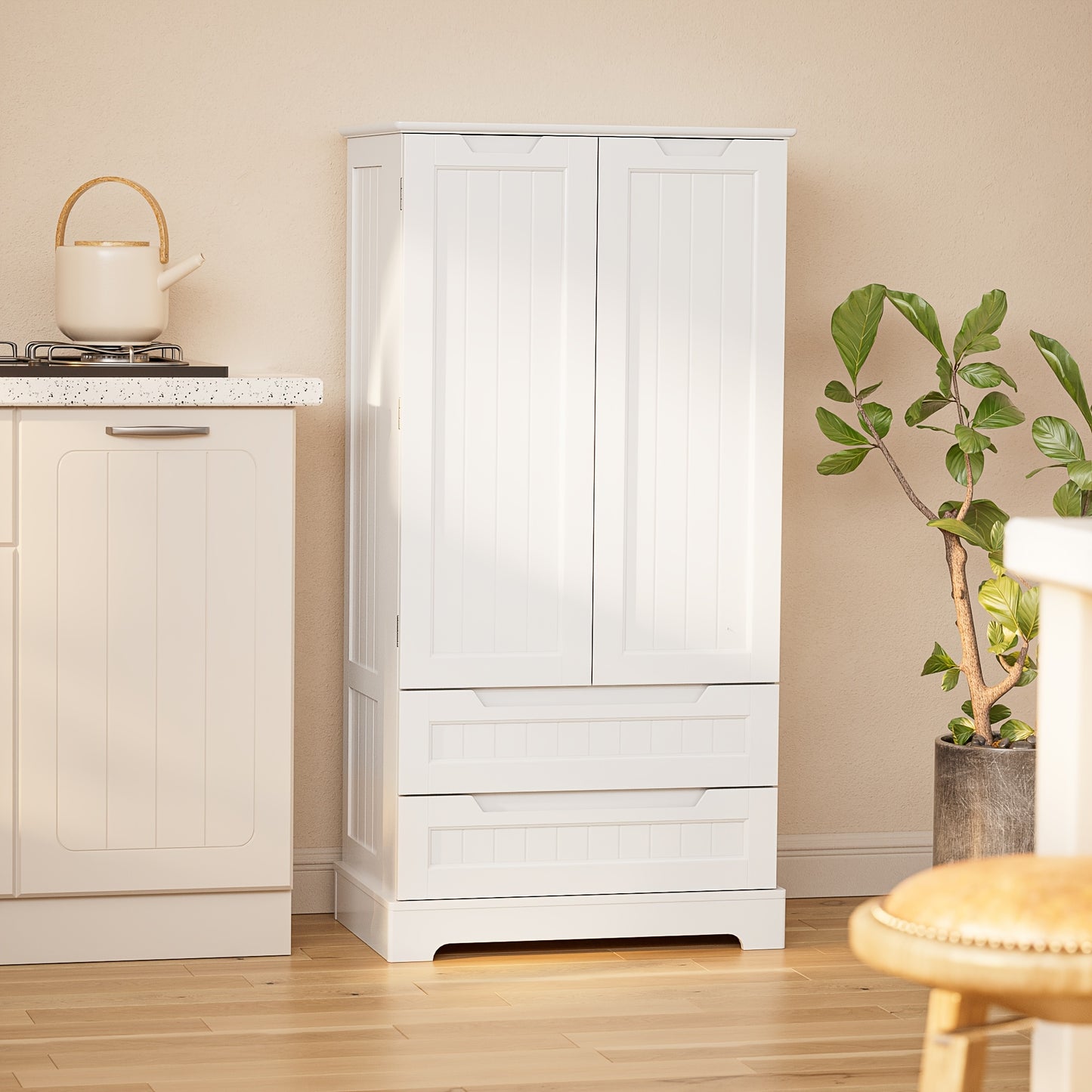 Keukenkast – Opbergkast – Keukenonderkast – Buffetkast – Organizer – Waterbestendig – Kantelbeveiliging – 2 Laden – 2 Deuren – Verstelbare Planken – Wit