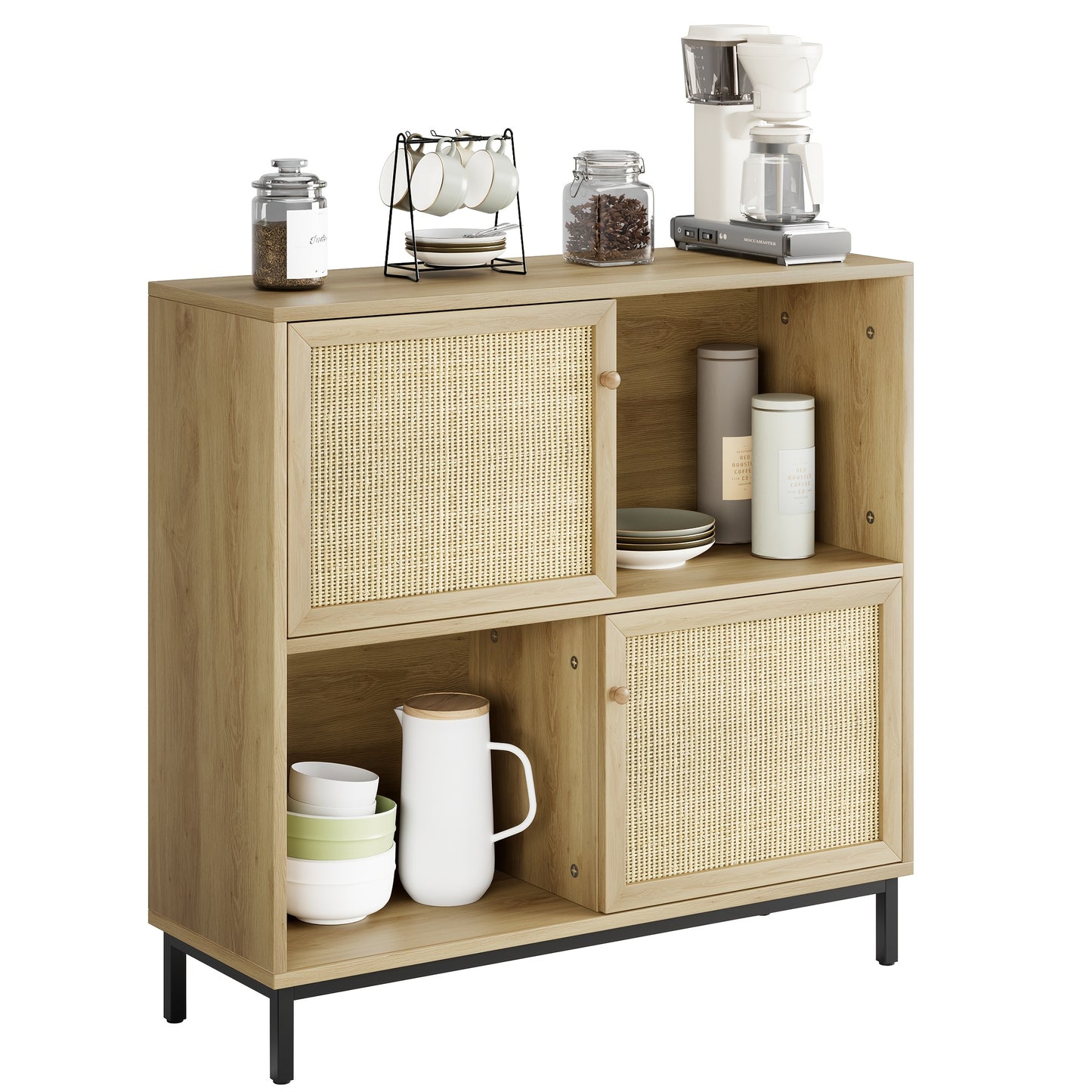 Opbergkast – Kubuskast – Boekenkast – Vakkenkast – Schuifdeuren – Licht Eikenhout Look – Stevig Met Vloermontage – Compact 101x30x94 cm