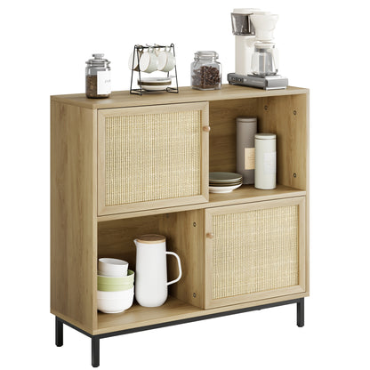 Opbergkast – Kubuskast – Boekenkast – Vakkenkast – Schuifdeuren – Licht Eikenhout Look – Stevig Met Vloermontage – Compact 101x30x94 cm