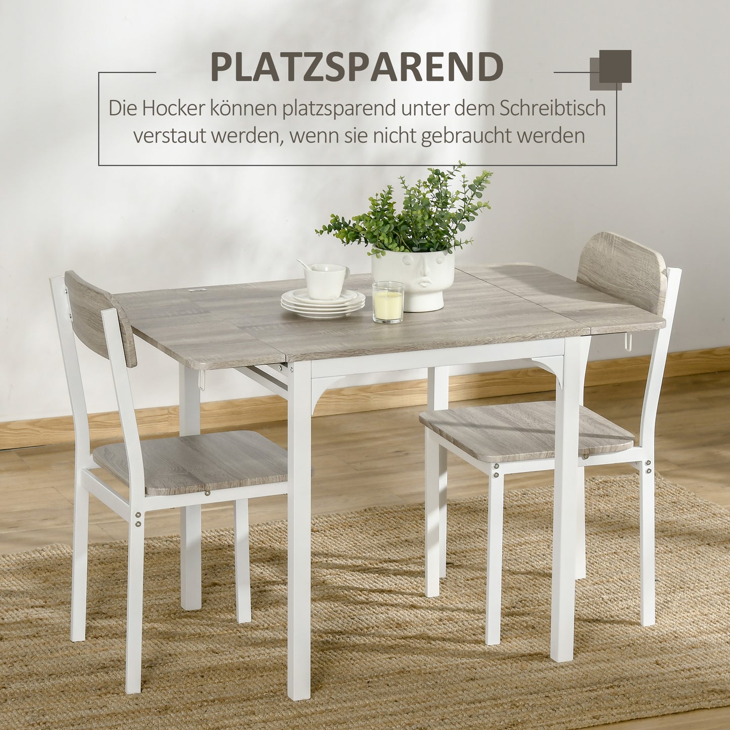 2-persoons inklapbare eettafelset – inklapbare tafel – klapstoel set – compacte eettafel – balkonset – ruimtebesparend ontwerp – duurzaam wit en natuurlijk hout