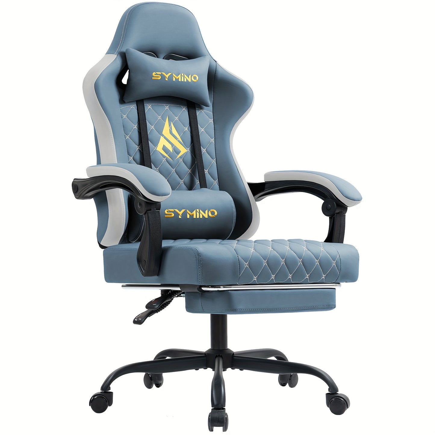 Gamingstoel – Gamestoel – Bureaustoel – Pc-Stoel – Werkstoel – Ergonomisch Design – Verstelbare Voetsteun – Lichtblauw – Memory Foam Zitting – 360° Draaibaar