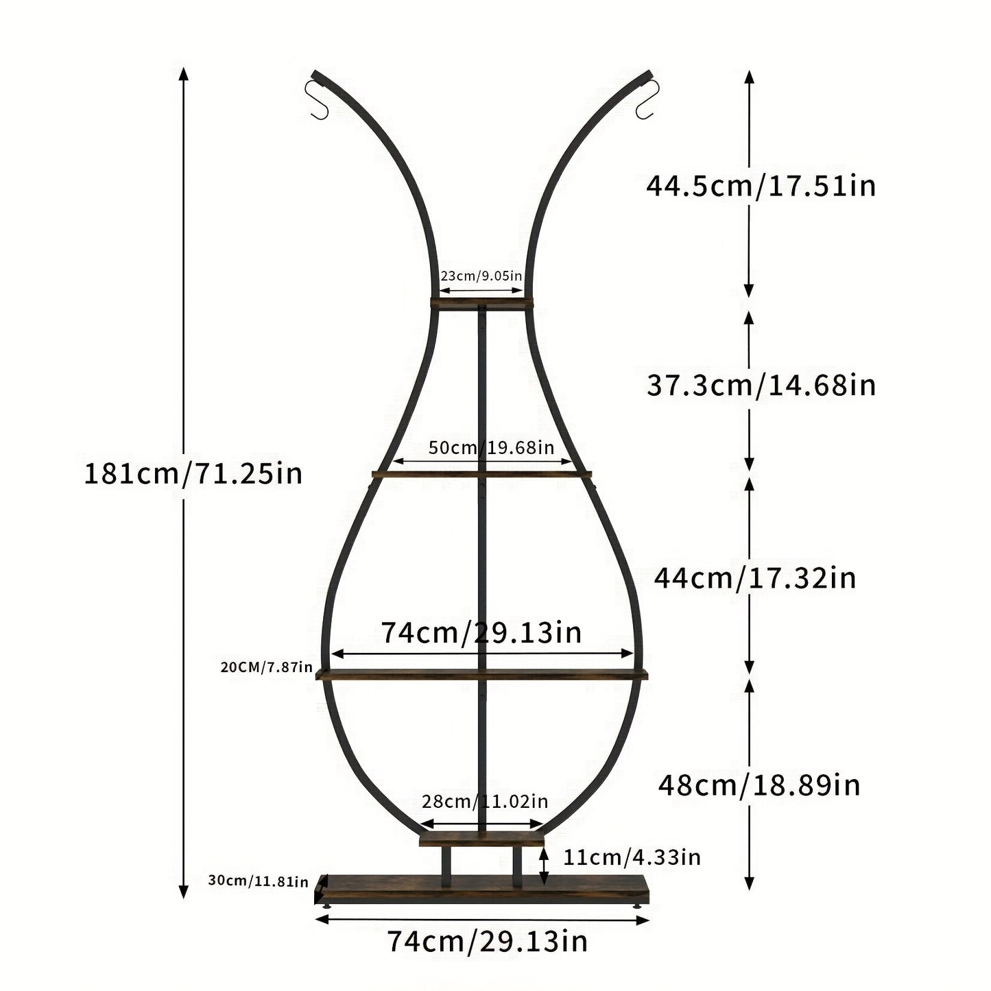 Vaasvormige Plantenstandaard – 5-Lagen Hoge Plantenplank met Metalen Frame en Haakjes – Indoor Plant Display voor Woonkamer, Balkon of Thuisdecoratie