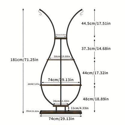 Vaasvormige Plantenstandaard – 5-Lagen Hoge Plantenplank met Metalen Frame en Haakjes – Indoor Plant Display voor Woonkamer, Balkon of Thuisdecoratie