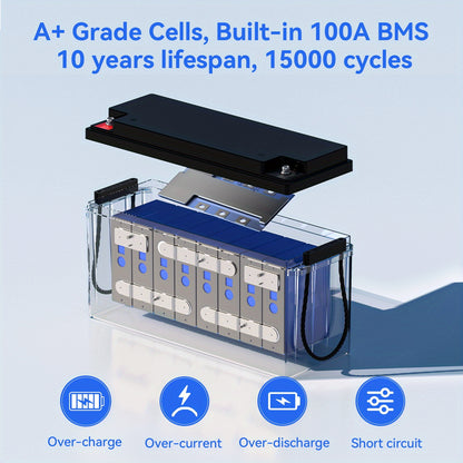 24V 100Ah LiFePO4 Accu – Lithium Batterij – Deep Cycle Accu – Camperaccu – Scootmobiel Accu – Geïntegreerd BMS – Veilig & Lichtgewicht