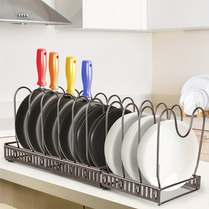 Pannenrek – Pannendekselhouder – Keukenkast Organizer – Opbergrek – Dekselhouder – Verstelbaar 30-59 cm – Roestbestendig Staal – 10 Lagen Ruime Capaciteit