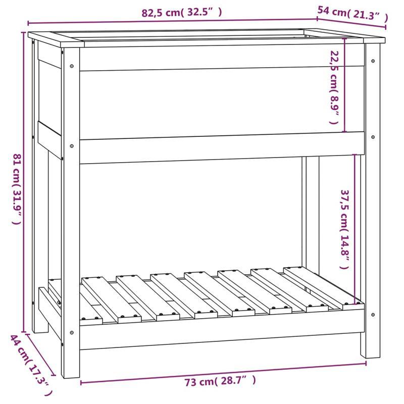 Plantenbak – Bloembak – Tuinbak – Moestuinbak – Kweekbak – Massief Grenenhouten – Weerbestendig – 82,5x54x81 cm – Met Opbergrek