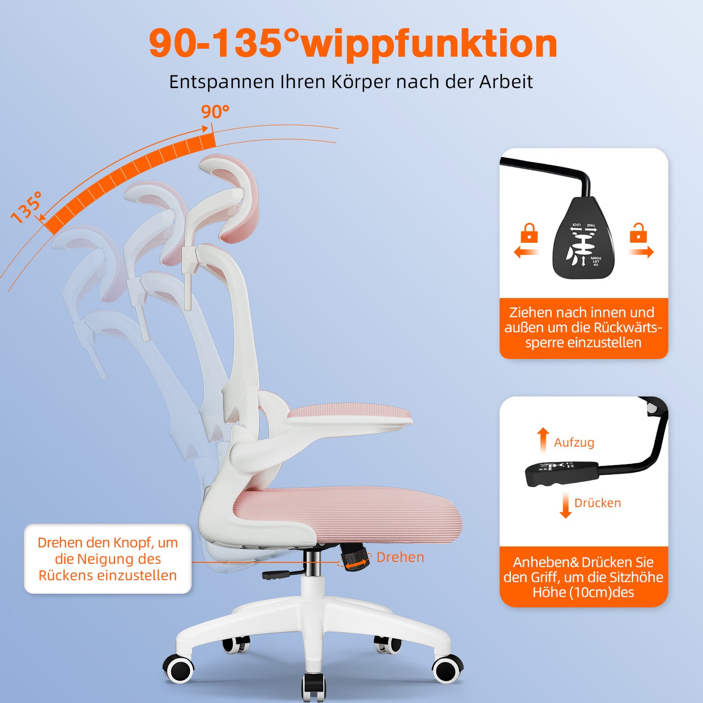 Office Chair with Adjustable Headrest, Armrests, and Lumbar Support, Load Capacity up to 150 kg