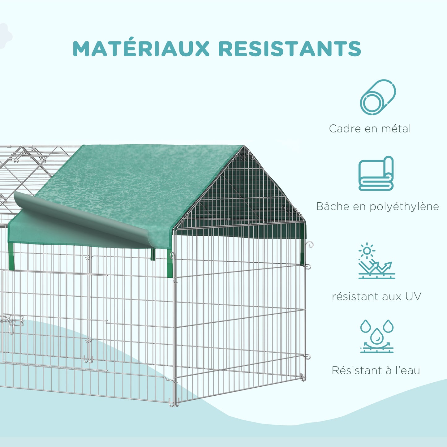 Dierenkooi – Kleine Dierenkooi – Dierenren – Konijnenkooi – Buitenren – Gegalvaniseerd Metaal – 220x103x103 cm – Inclusief 4 Grondpennen