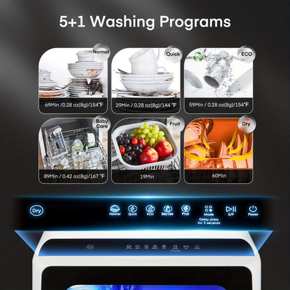 Mini Vaatwasser – Tafelvaatwasser – Campingvaatwasser – Kleine Afwasmachine – Vrijstaande Afwasmachine – 6 Wasprogramma’s – Ingebouwde 5L Watertank & 360° Dual Spray System