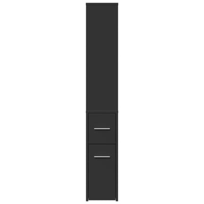 Badkamerkast – Badkamermeubel – Opbergkast – Kolomkast – Opbergmeubel – Smal – Op Wieltjes – Hoogwaardig Hout – 2 Lades & Open Plank – Zwart