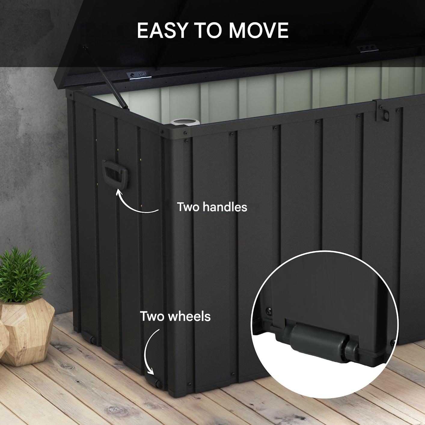 Tuinkist – Opbergbox – Kussenbox – Tuinopbergbox – Tuinbox – 450 Liter Inhoud – Stalen Behuizing Met Gasveer Deksel