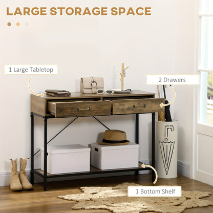 Sidetable – Consoletafel – Haltafel – Wandtafel – Dressoir – Vintage Bruin Zwart – 2 Lades En Onderplank – Compact 100x35x76,5 cm