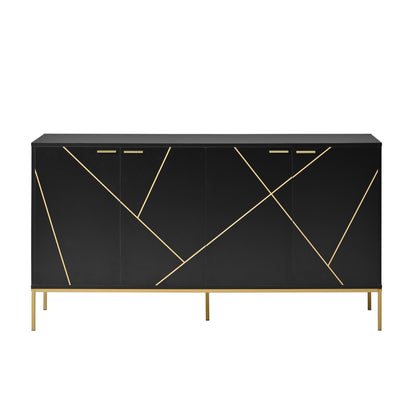 Dressoir – Sideboard – Opbergkast – Ladekast – Buffetkast – Zwart Met Gouden Accenten – Stevige Metalen Constructie – Compact 31,5x59x15 cm