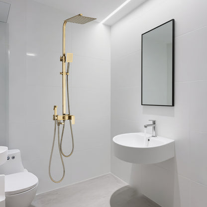 Douche Set – Regendouche – Handdouche – Badkamerkraan – Douchekraan – Geborsteld Goud – Vierkante 20,32 cm Hoofddouche – Verstelbare Handdouche & Enkelhendel