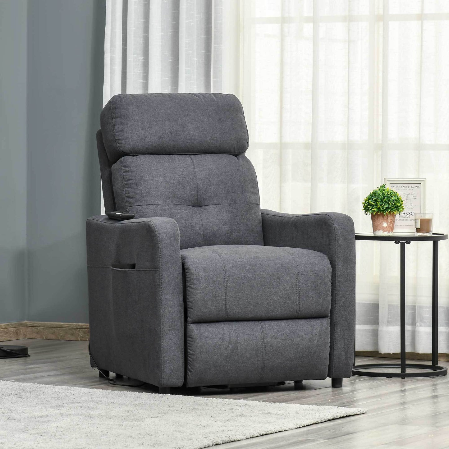 Relaxfauteuil – Relaxstoel – Liftstoel – Elektrische Stoel – Comfortfauteuil – Grijs – Liftfunctie Met Afstandsbediening – Uittrekbare Voetensteun
