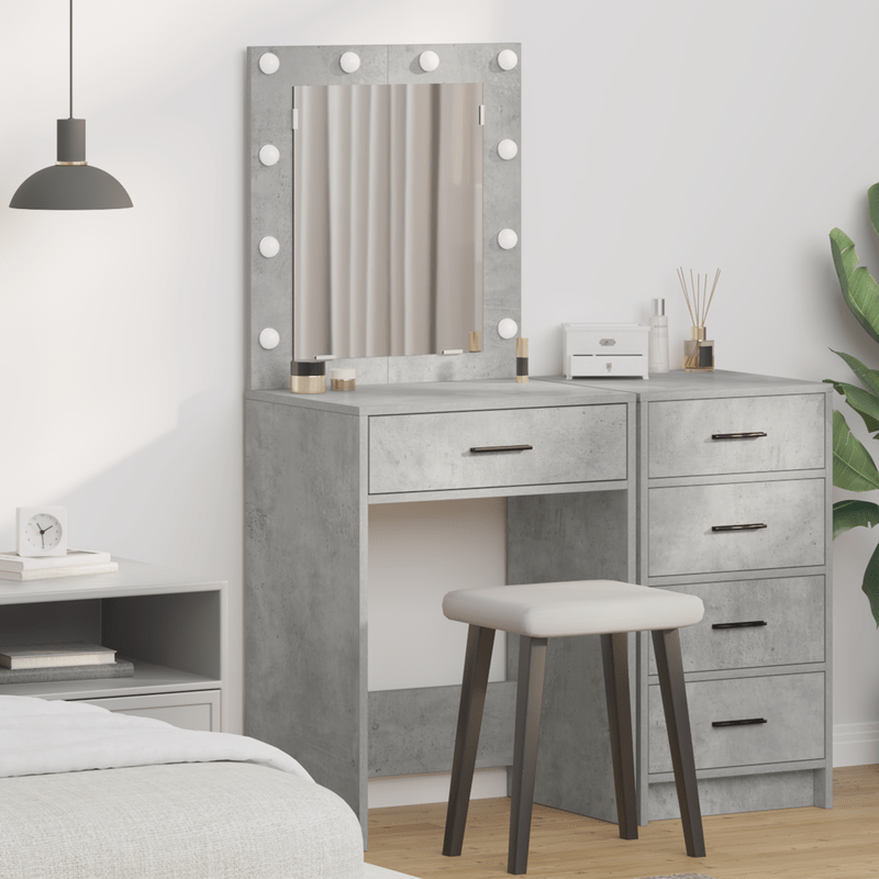 Kaptafel – Make-uptafel – Schminktisch – Toilettafel – Dressing Table – Lichtgrijs Houten Design – Ingebouwde Spiegel en Lade – Compact 50x41x135 cm – Europees Minimalistisch