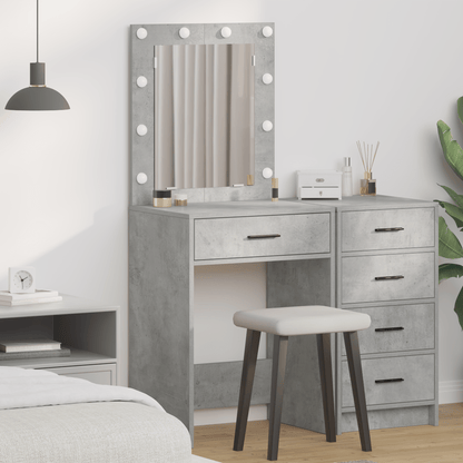 Kaptafel – Make-uptafel – Schminktisch – Toilettafel – Dressing Table – Lichtgrijs Houten Design – Ingebouwde Spiegel en Lade – Compact 50x41x135 cm – Europees Minimalistisch