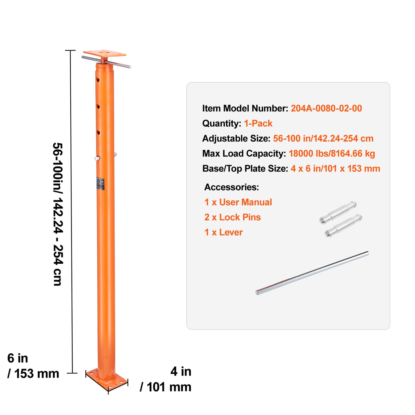 Verstelbare Stelpoot – Vloersteun – Balkensteun – Bouwsteun – Stelbalk – Instelbare Hoogte 142-254 cm – Max Belastbaar 8165 kg