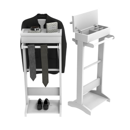 Kledingrek – Kledingstandaard – Jasrek – Garderoberek – Staande Kapstok – Wit Houten Design – Met Opbergruimte en Schoenenrek – Compact en Duurzaam