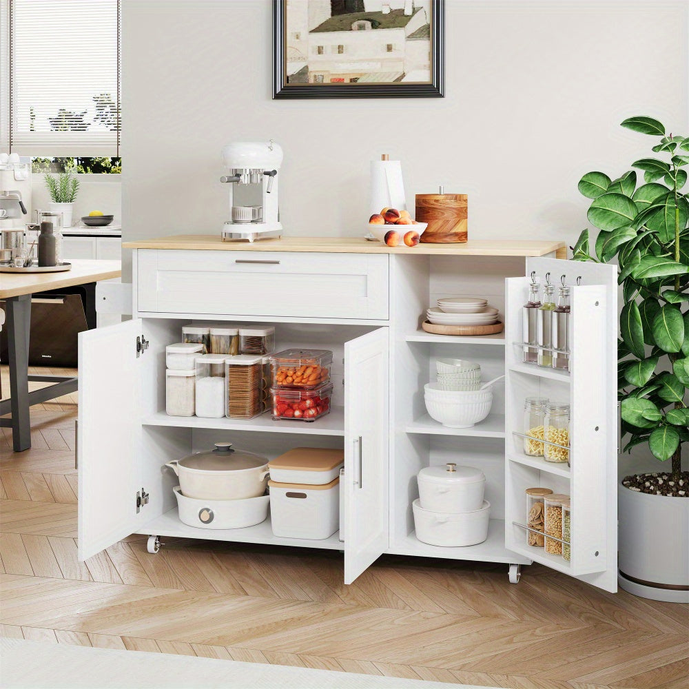 Keukentrolley – Keukenwagen – Serveerwagen – Opbergtrolley – Keukenkast – Oprolbaar – 5 Zwenkwielen – Houtnerflook 132,5x44x90 cm