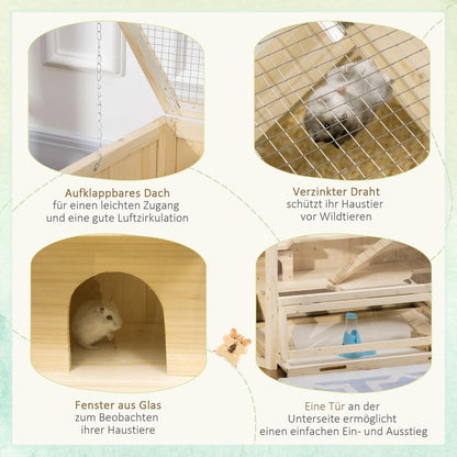 Small Animal Cage, Rodent Cage, Rodent Home with 1 Ramp, 1 Seesaw, Removable Bottom Tray, Made of Fir Wood, Natural, Hamster Cage, Rat Cage, Large Hamster Cage, Guinea Pig Cage, Chinchilla Cage, Bunny Cage, Ferret Cage, Gerbi