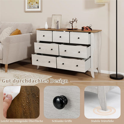Commode 7 Laden – Ladekast – Dressoir – Opbergkast – Kast Grijs – Landelijke Stijl – Ruime Opbergruimte – Gemaakt Van Houtcomposiet
