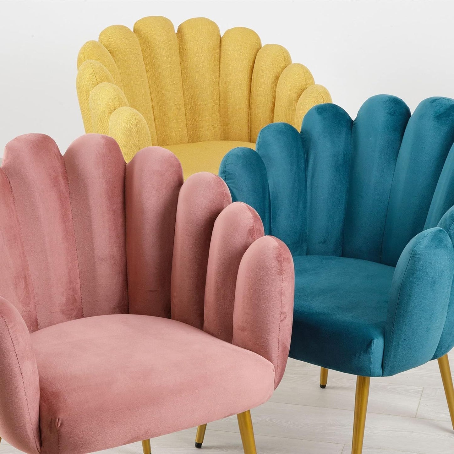 Fauteuil – Relaxstoel – Zetel – Loungestoel – Draaifauteuil – Schelpenrugleuning – Fluweelstof – 150 kg Draagkracht – Verstelbare Stalen Poten