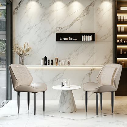 Fativo Set Of 2 Luxury Dining Chairs: Contemporary PUr Upholstered Seat Side Chairs Wide Backrest Light Khaki/ Dark Grey Dining Room Chairs With Armless Gun-gray Metal Legs For Bedroom, Restaurant, Beauty Salons, Hotels