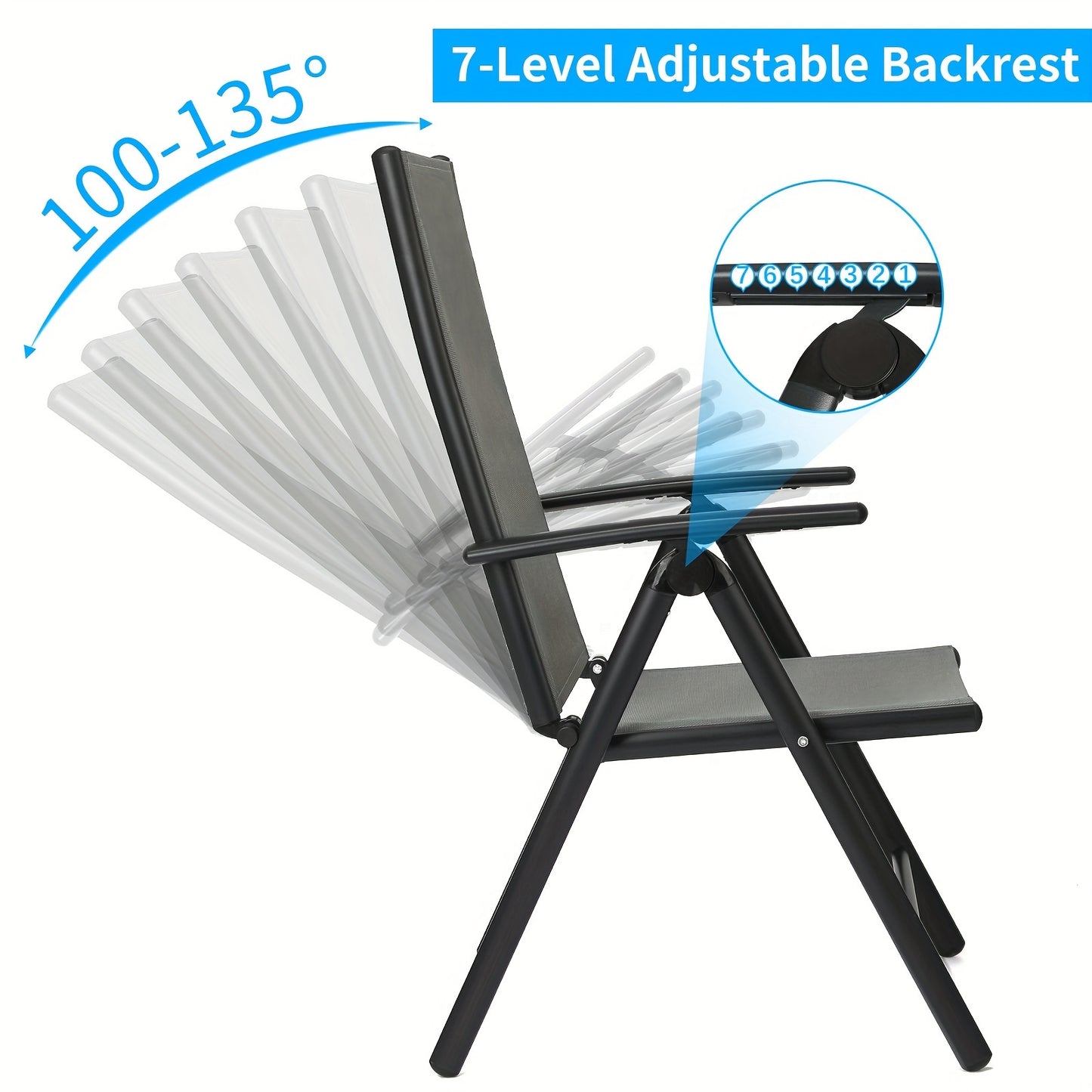 Tuinstoelen – Balkonstoel – Campingstoel – Tuinstoel – Verstelbare Stoel – Aluminium Frame – 7-Standen Rugleuning – Inklapbaar – Max. 120 kg Belastbaar