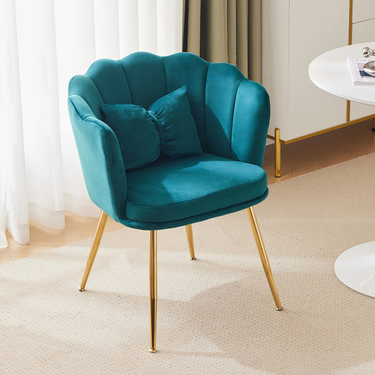 Velvet Fauteuil – Fluwelen Stoel – Lounge Chair – Design Fauteuil – Accentstoel – Luxe Blauw – Goud Metalen Poten – Bloemvormige Rugleuning – Comfortabel Gepolsterd Zitkussen