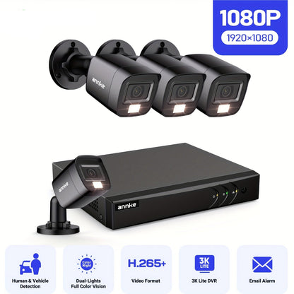 Beveiligingscamera Set – Camerabewaking – Beveiligingscamera Buiten – Bewakingscamera – CCTV Systeem – 4x 1080P Full HD Camera’s – AI Mens- en Voertuigdetectie met Nachtzicht 20m