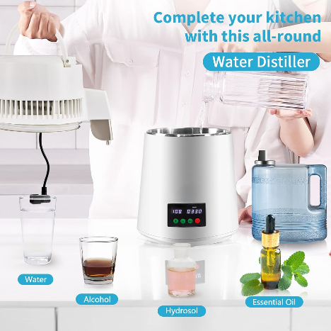 Waterdestilleerder - Zuiver Water Maken - Automatisch Distilleerketel -Filteren 1 L/U - 750W - 304 Roestvrij staal - Wit