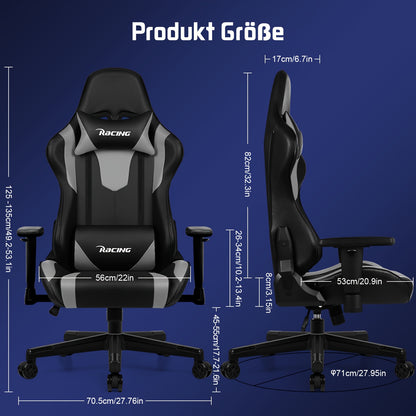 Gamingstoel – Gamestoel – Gaming Chair – Game Stoel – Bureaustoel – Ergonomisch Design – Verstelbare Lendensteun en Voetsteun – Max. Belastbaar 150 kg